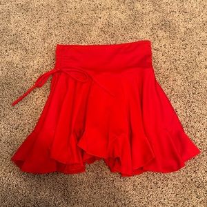 Small Red High Waist Ruffle Skort